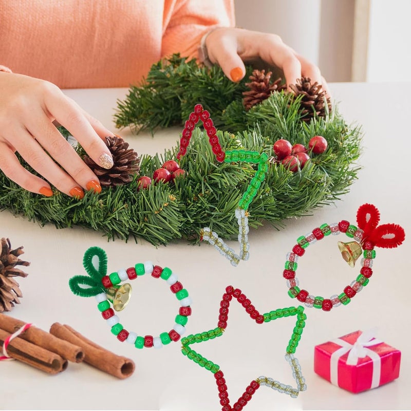 FINEWEN Christmas Beads(1200Pcs 6x9mm) Pony Beads Bulk, Red White Green Glitter Bead for Hair Braids, Christmas Decoration,Friendship Crafts (Xmas Glitter) - Image 5